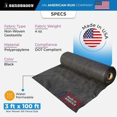 3′ x 100′ Non-Woven Geotextile Silt Fence Roll – 4 oz Erosion Control Barrier