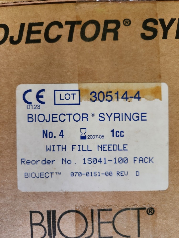 1 CASE, BIOJECTOR SYRINGES for BIOJECT 2000, 100 PER CASE 1CC NUMBER 4