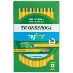 Ticonderoga My First Wood-Cased Pencils, 2 HB, 36 Count (Pack of 1), Yellow