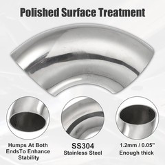 2pcs OD 1.5 Inch 90 Degree 1.2mm Thickness Mandrel Bend Elbow SS304 Size: 1.5