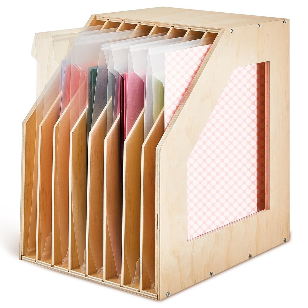 ReliThick 1 Pcs 12×12 Paper Storage Organizer Wood Slope Design Scrapbook Fil…