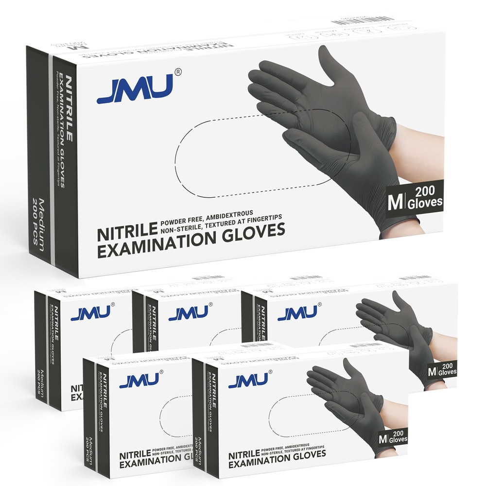 JMU Nitrile Gloves 3.5Mil Black Medical Exam Gloves Latex&Powder Free 2000pcs M