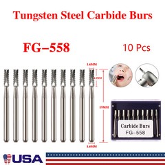 Dental Carbide Burs FG 558 Cross Cut Straight Fissure (pack of 10 Burs)