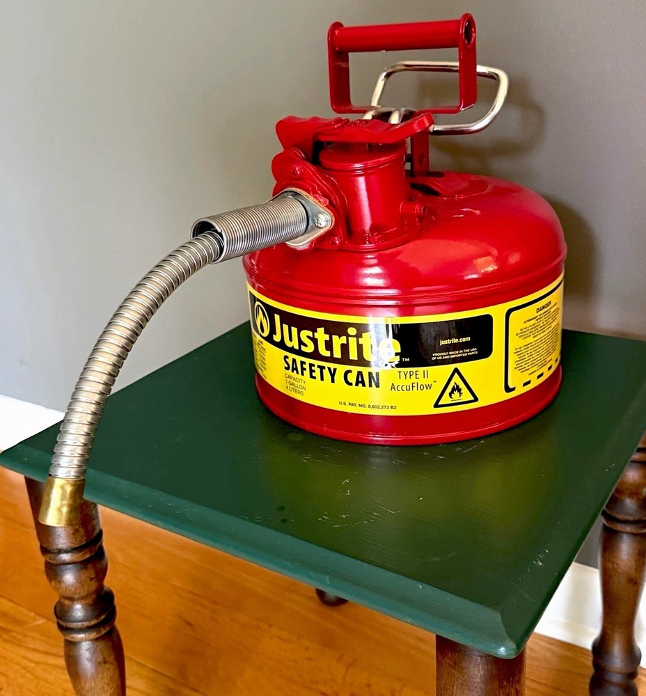 Justrite AccuFlow Type II Red Metal Safety Can with Flexible Metal Spout