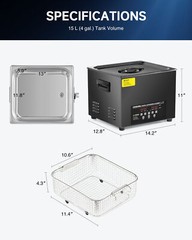 CREWORKS Industry 15L Titanium Steel Ultrasonic Cleaner Glasses Cleaner w/ Timer