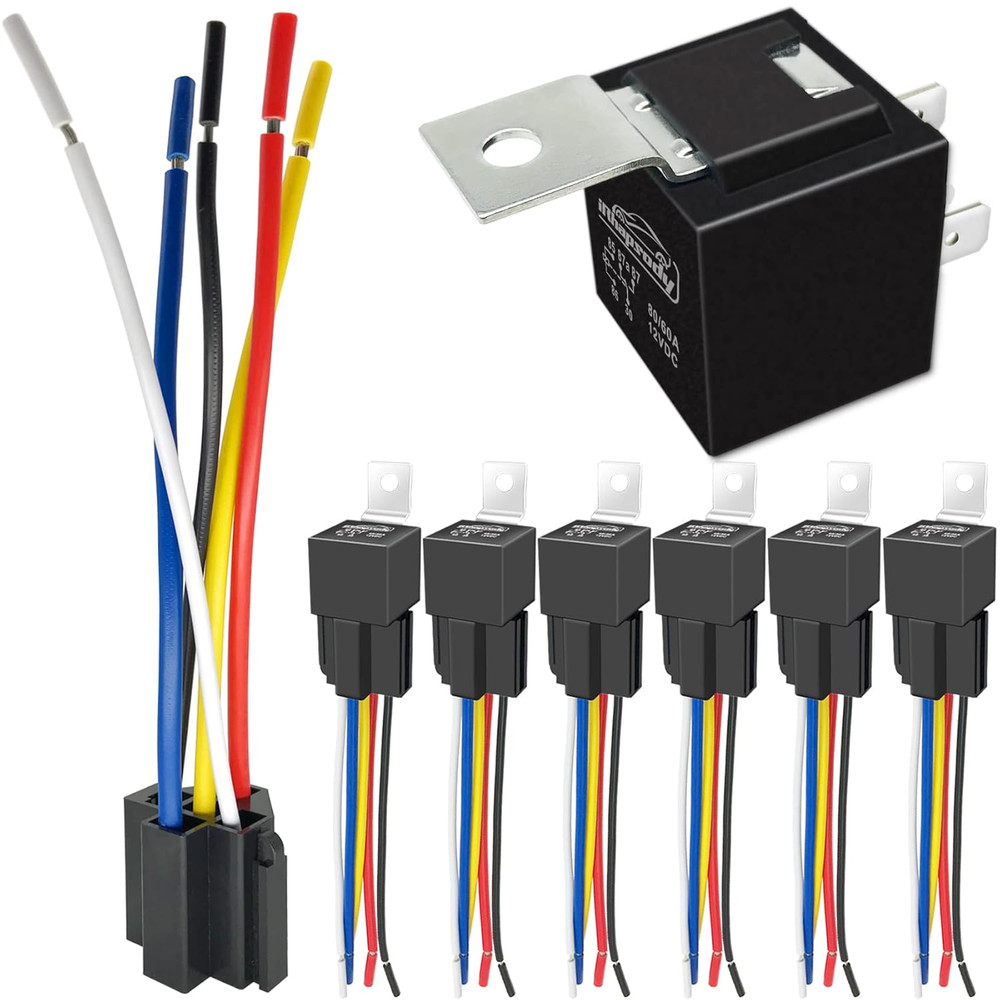 80/60Amp 12V 5-Pin Relay Kit SPDT 12-Volt Automotive Relay w/ Heavy-Duty Pigtail