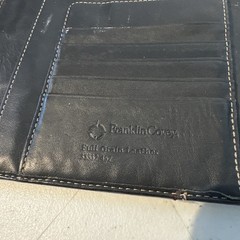 Vtg FRANKLIN COVEY Classic Black Full Grain Leather Planner Cover Brass Buckle