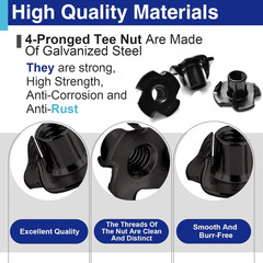 50 Pack 5/16-18 T Nuts for Wood Black Carbon Steel 4-Prong Tee Nuts for Fur…