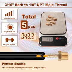 5pcs Brass Hose Barb Fittings 3/16 Inch Barb to 1/8 Inch NPT Male Thread Air …