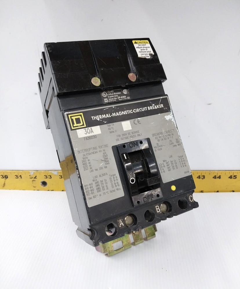 Square D 30 Amp I-Line Circuit Breaker 600 VAC / 250 VDC 3 Pole FA36030