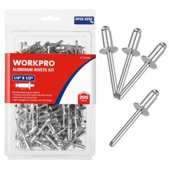 WORKPRO 200Pcs Aluminum Blind Rivets 1/4″ x 1/2″ Pop Rivets Assortment NEW