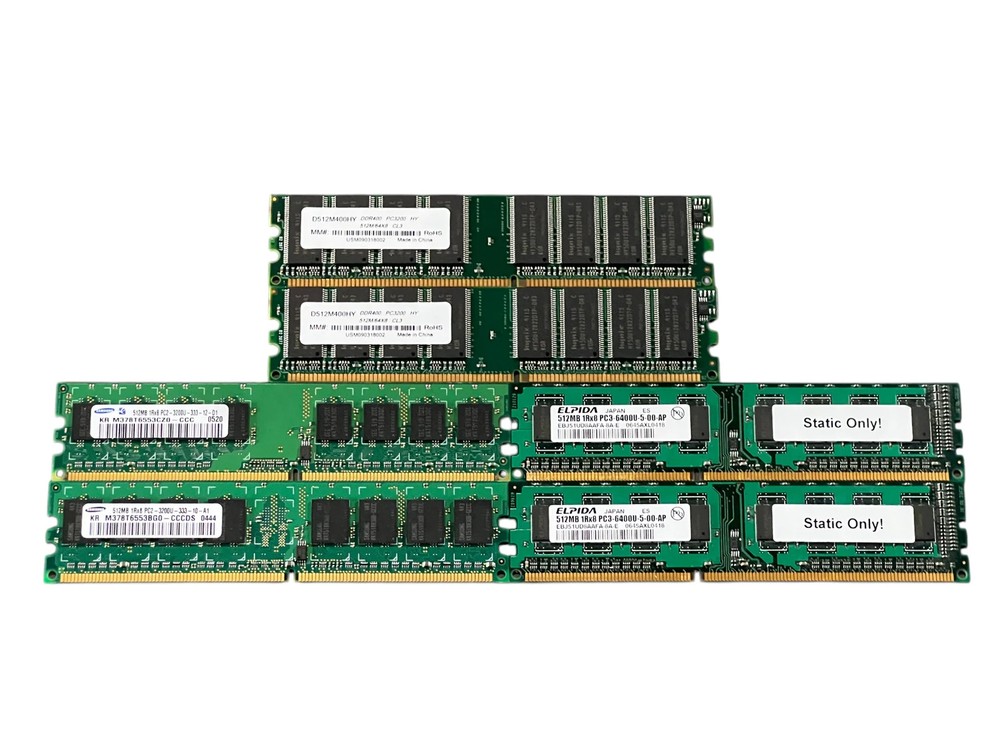 (Lot of 6) Misc 512Mb RAM Memory Module Samsung / Elpida / Super Talent