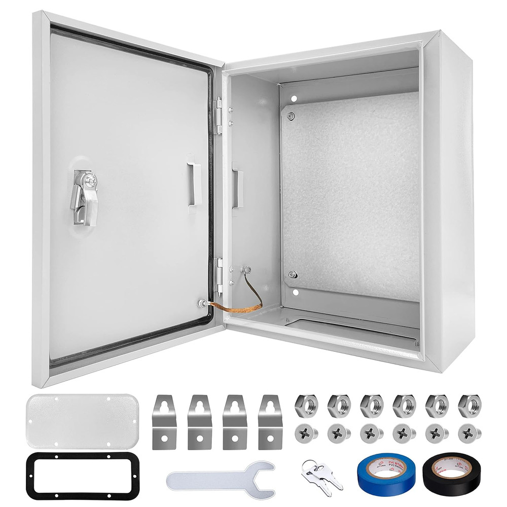 Outdoor Electrical Box 12 X 10 X 6”D NEMA 4X Enclosure Steel Box, Waterproof &