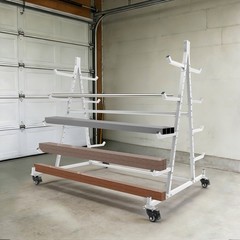 5-Tier Horizontal Material Rack, White Iron Pipe & Lumber Storage with 4 Wheels