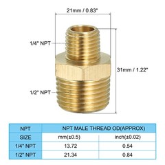 Brass Hex Nipple Pipe Fitting, 2 Pack 1/2″ NPT x 1/4″ NPT Male Couplings