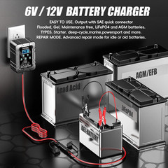 FOXSUR 1.5A 6V/12V Battery Charger Maintainer for Car Motorcycle AGM