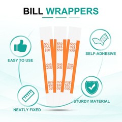 200Pcs Money Band 50 Dollar Money Bill Wrapper Self-Adhesive Bill Band Orange