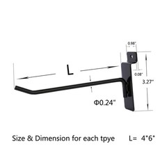 Dazzling Displays 12pcs Slatwall Hooks 4in 6in Metal Black Set