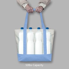 TOPDesign 1-Pack Canvas Tote Bag with an External Large, Light Blue/Natural