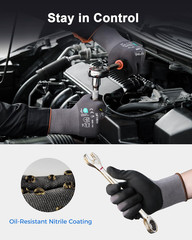 Safety Work Gloves for Men & Women, Microfoam Nitrile Coated Nylon Black Grip