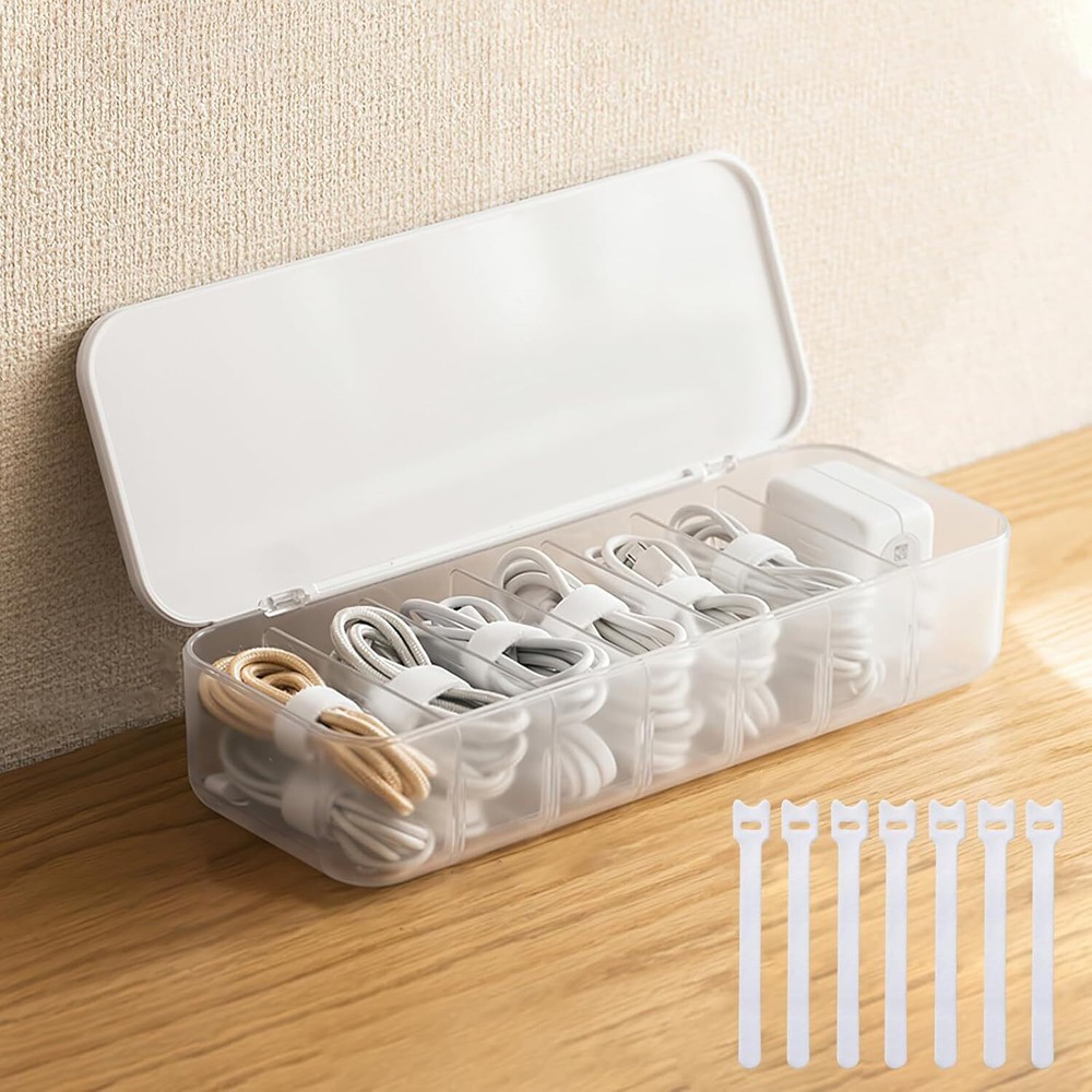 Cable Organizer Storage Box with 7 Wire Ties,Desktop Management Box…