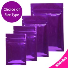 Multi-Size Both Sided Glossy Purple Foil Mylar Flat Zip lock Bag Wholesale P08