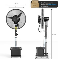 26” Industrial Misting Cooling Fan w/60° Oscillation, 3 Speeds 11Gal Water Tank