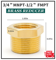 Litoexpe 5Pcs Brass Reducer Hex Bushing, 3/4″ NPT Male to 1/2″ NPT Female Thread