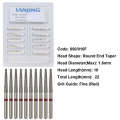 Dental Diamond Burs FG 850/016F High Speed Dia Bur Round End Taper Fine Grit Red