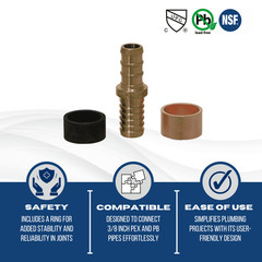 10) 3/8″ PEX X 3/8 PB (POLYBUTYLENE) SPLICING REPAIR KIT LEAD FREE COUPLING+RING