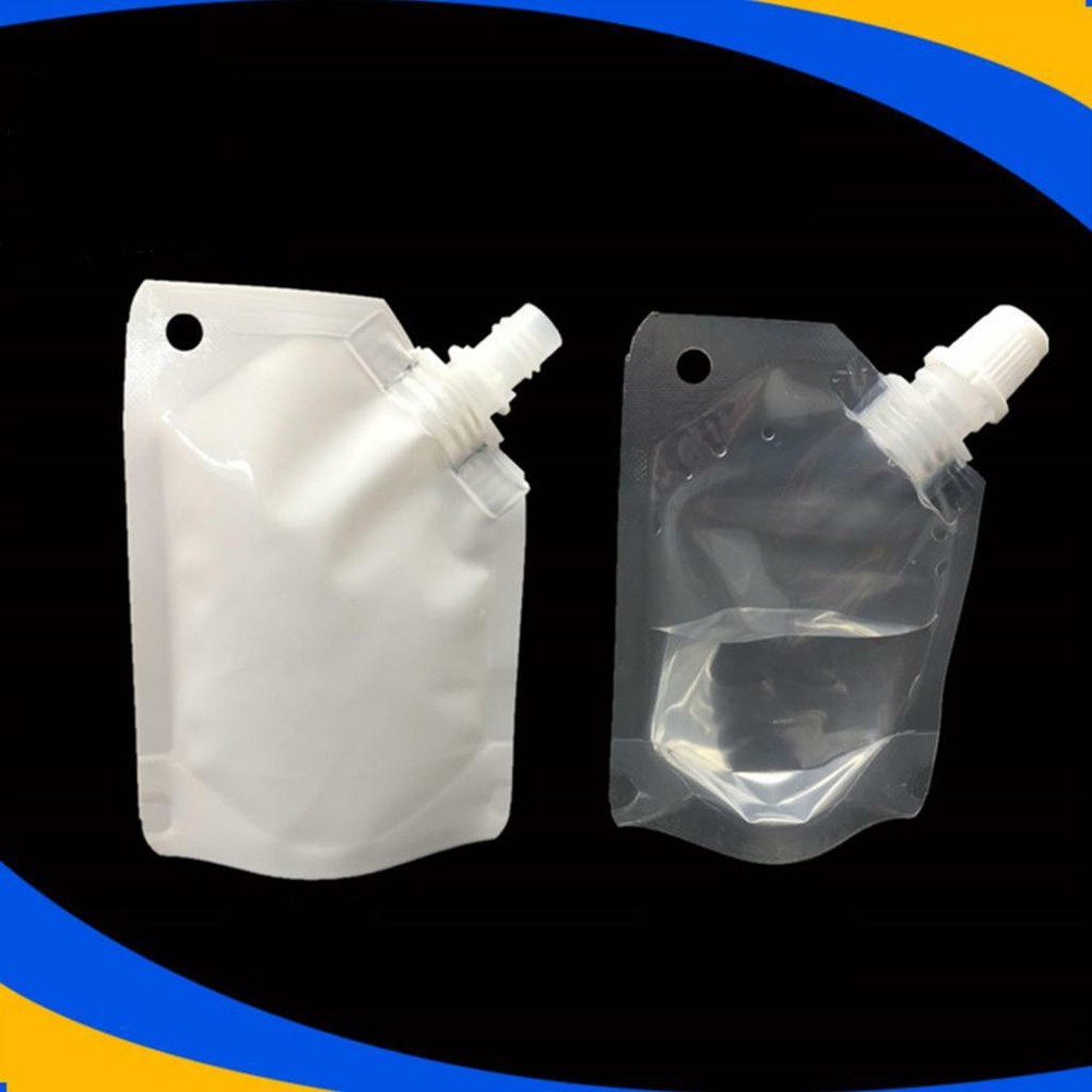 Clear & White Drink Wine Beverage Pouch Packaging Bags (Comes With 1 Funnel)
