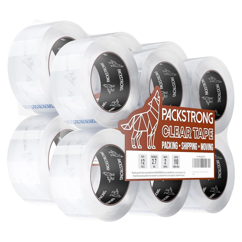 Grade Clear Packing Tape 12 Rolls, Extra Long 110 Yards per, 2″W x 2.7 mil Thick