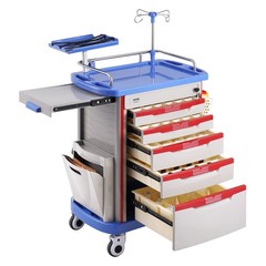 5-Tier Equipment Cart 400lb Load Capacity with Drawers and Refuse Bins Blue
