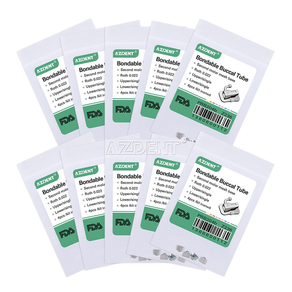 AZDENT Tubos bucales Bondable de ortodoncia dental Roth 0.022 2do molar Single