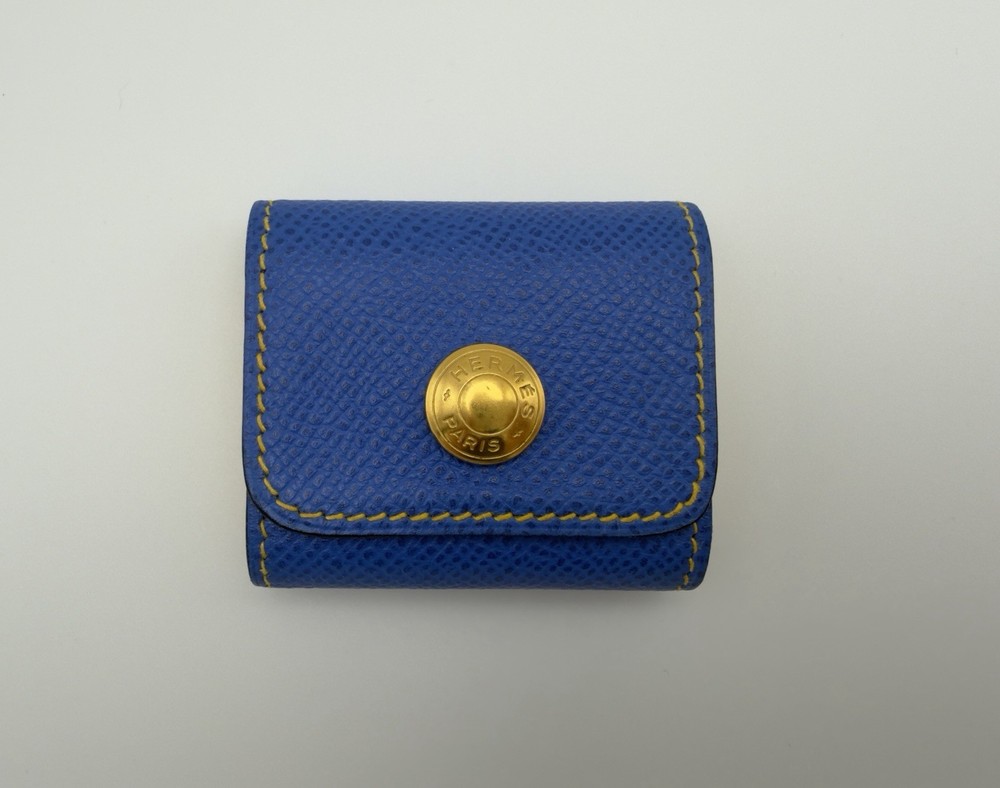 Authentic Vintage 1990 Hermes Post-it Case Sticky Note Holder Blue Leather Mini