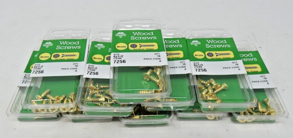 10 Blister Packs of 10 Hillman 6 x 1/2 Brass Screws For a Total of 100 Screws