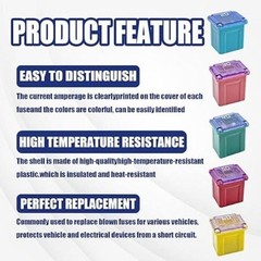 10PCS Fuse Kit, Box Shaped Micro Cartridge Fuses Kit, (20A/30A/40A/50A/60A, Low)
