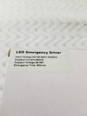 LED Emergency Driver 7W Pwr 90 Minute 28-36V 360mA Output AC100-240V 50/60Hz .6A