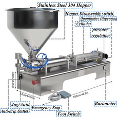 600ml Liquid Paste Filling Machine Pneumatic Bottle Pack Piston Filler + Hopper.