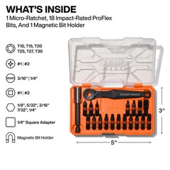 Klein Tools Proflex Micro Ratchet Impact-Rated Bit Set, 20 Pieces