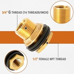 2X BBF020 Brass Bulkhead Fitting(1/2″ Female NPT and 3/4″ Male GHT Garden Hose)