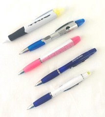20ct Lot Misprint Click Pen & Highlighter 2 In 1 Combo Pack: Pink/Blue/Yellow