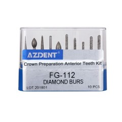 5 Kits AZDENT Dental Diamond Burs FG-112 Crown Preparation Anterior teeth kit