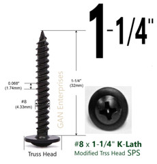 Modified Truss Head Self piercing sharp point Screws #8x 1/2″- 3″ K-Lath Black