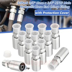 Racewill 12 Pack 3/8″ Hydraulic Hose Fittings, 3/8″ I.D. Hose x 3/8″ NPTF Male