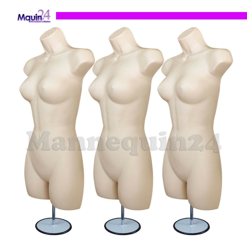 3 Pack Mannequin Torso Dress Forms with 3 Stands & 3 Hangers Flesh Female Body