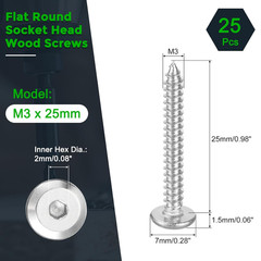 M3 X 25Mm (25 Pack) Flat round Socket Head Screws, Stainless Steel Self Tapping