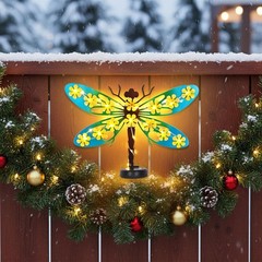 2 Pack Metal Dragonfly Outdoor Wall Decor with 30 Led Solar Lights- 13.9″ Out…