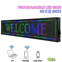 40″X8″ /40×15″ LED Scrolling Sign 3 / 7-Color Programble Advertising Board wifi
