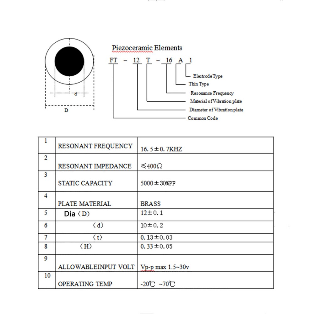 Piezoelectric Ceramic Copper Buzzer Passive Piezo Disc 12mm, 15mm to 50mm Gold